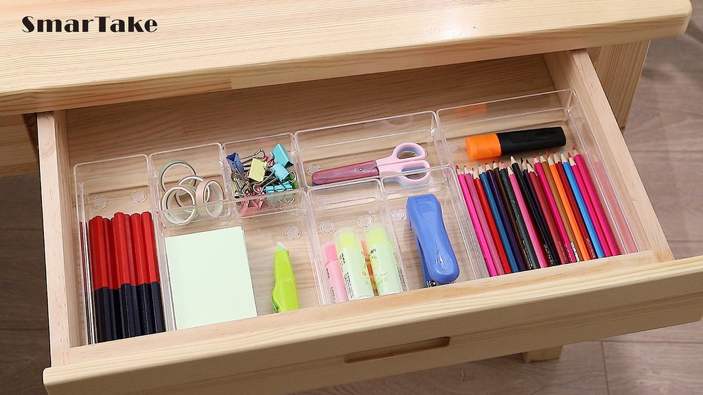 SMARTAKE 13 PCS Drawer Organizer 5-Size Desk Makeup Drawer Organizer Clear