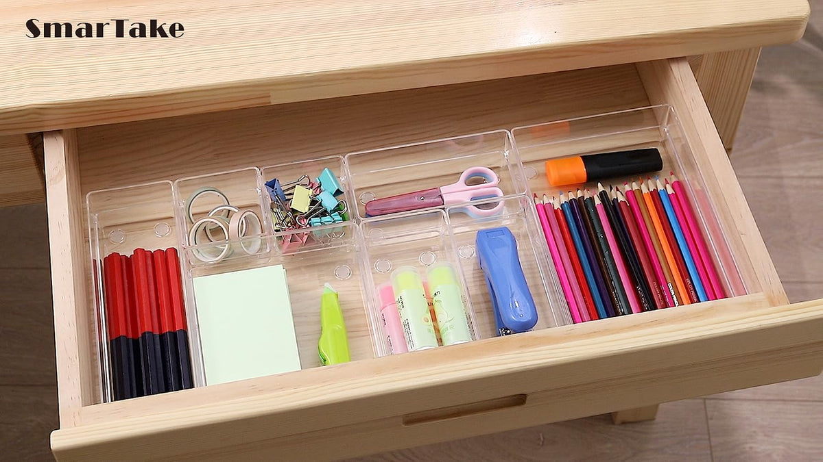 SMARTAKE 13 PCS Drawer Organizer 5-Size Desk Makeup Drawer Organizer Clear