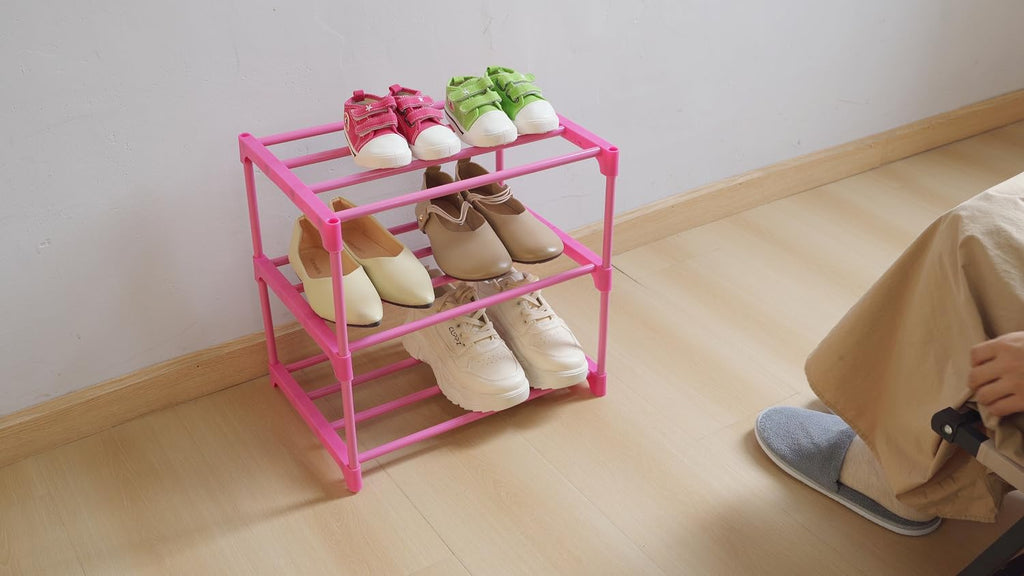 HITHIM 4-Tier Free Standing Pink Shoe Racks, Lightweight Stackable Shelf