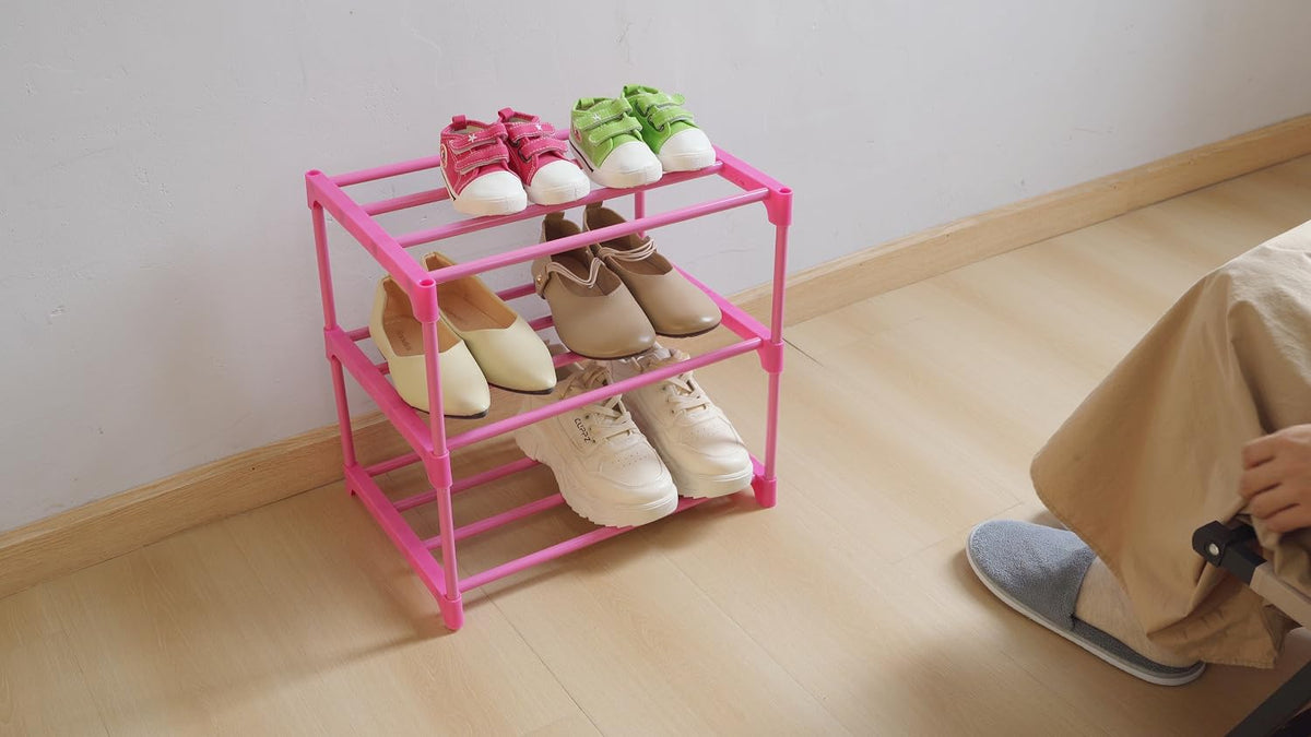 HITHIM 4-Tier Free Standing Pink Shoe Racks, Lightweight Stackable Shelf