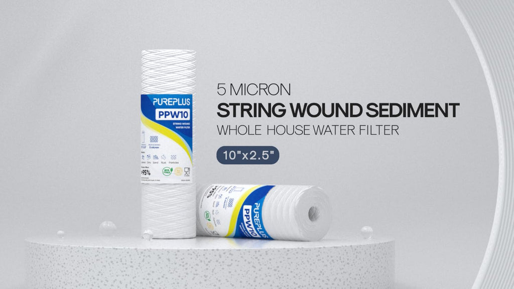 PUREPLUS 5 Micron 10"x2.5" Whole House String Wound Sediment Filter 4 Pack