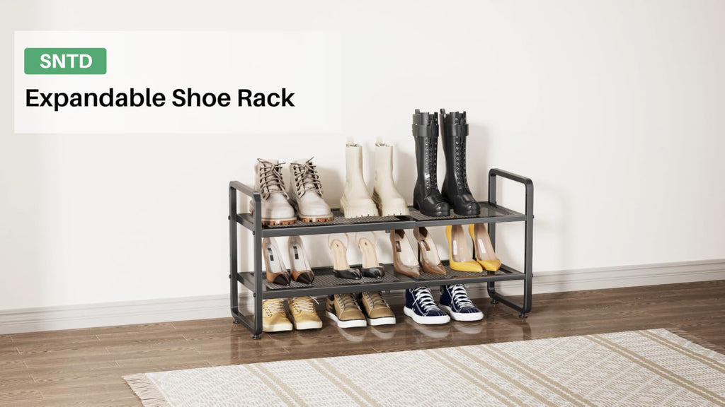 Expandable Metal Shoe Rack for Closet, Entryway & Garage, 2-Tier, Black