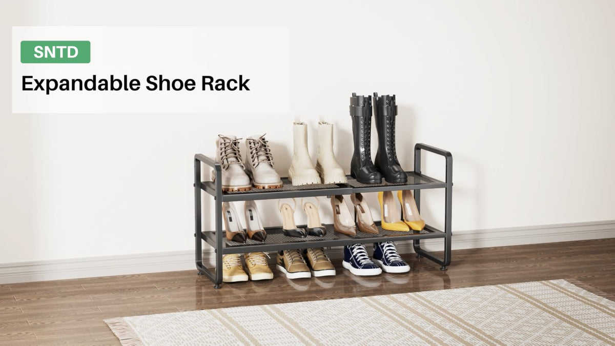 Expandable Metal Shoe Rack for Closet, Entryway & Garage, 2-Tier, Black