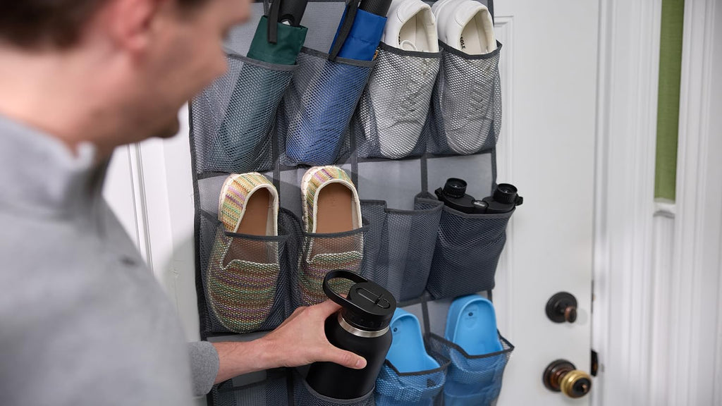 GORILLA GRIP Over the Door Shoe Organizer, 24 Large Pockets, Black