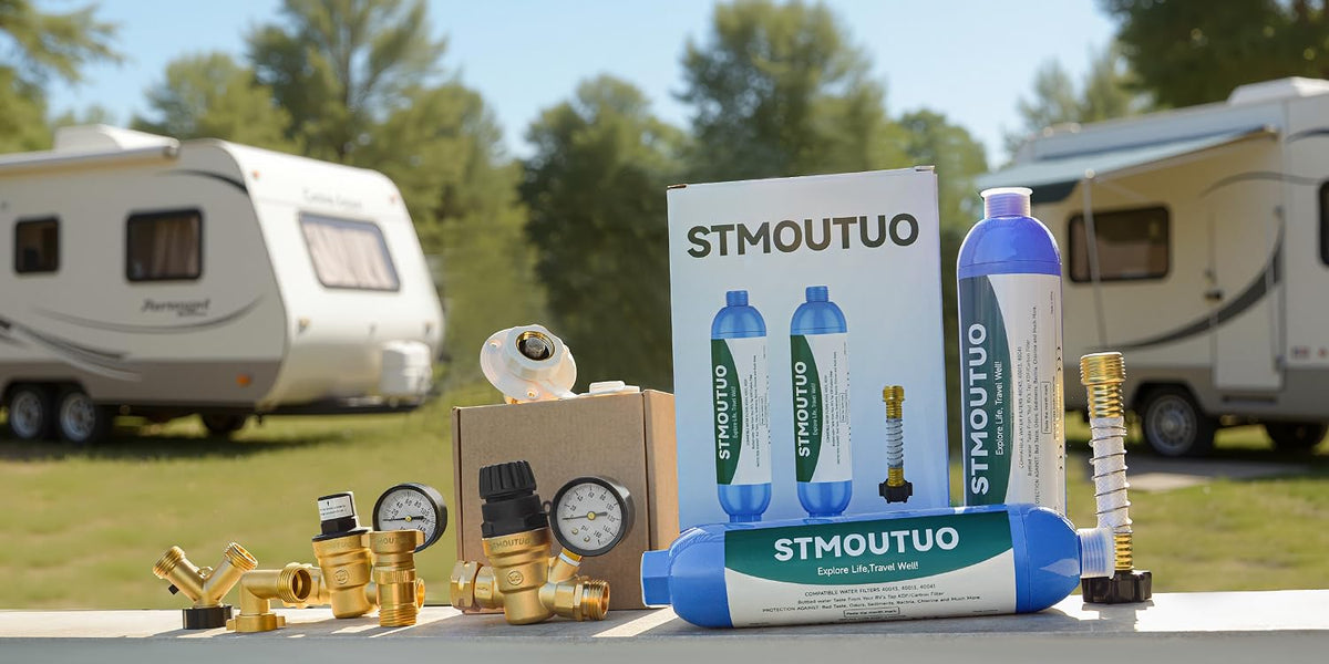 STMOUTUO RV Water Pressure Regulator Valve for Camper. Lead-Free Brass.