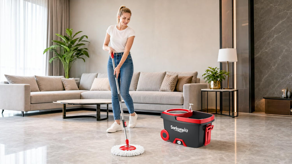 Spin Mop and Bucket Set with 6 Microfiber Heads, Dark Grey